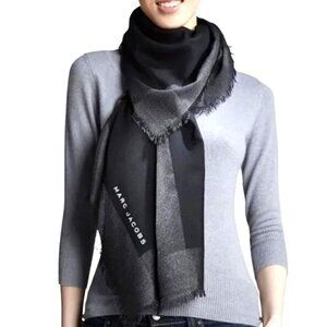 Marc Jacobs Colorblock Sheer Shimmer Fringe Black Silver Scarf Women One Size